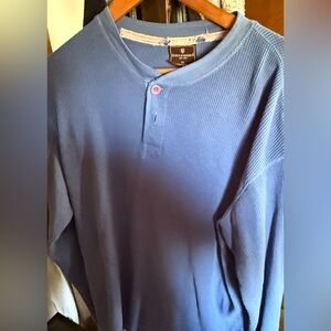 Blue Waffle-Knit Henley Long Sleeve